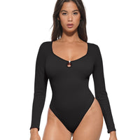 Hollow Scoop Neck Thong Bodysuit