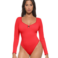 Hollow Scoop Neck Thong Bodysuit