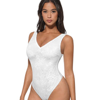 V-Neck Laced Thong Bodysuit
