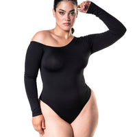 One Shoulder Long Sleeve Thong Bodysuit