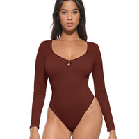 Hollow Scoop Neck Thong Bodysuit