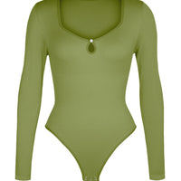 Hollow Scoop Neck Thong Bodysuit