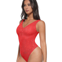 V-Neck Laced Thong Bodysuit