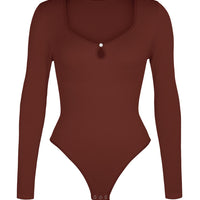 Hollow Scoop Neck Thong Bodysuit
