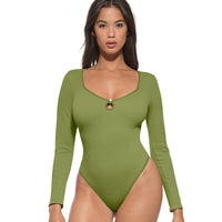 Hollow Scoop Neck Thong Bodysuit