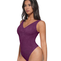 V-Neck Laced Thong Bodysuit